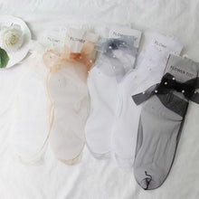 Load image into Gallery viewer, Summer Ultra-Thin Tulle Socks Women Transparent Pearls Long Socks Female Chiffon Lace Up Funny Socks Streetwear See Through Socks Princess Cute Socks For Women
