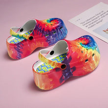 Load image into Gallery viewer, Summer Women Clogs Quick Dry Rainbow Tie Thick Wedges Garden Shoes Beach Sandals Flip Flops For Women Slipper Lightweight Home Slip On Walking Casual Art Painted Travel Holiday Shoes
