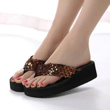 Load image into Gallery viewer, Summer Women Flip Flops Casual Sequins Anti-Slip Slippers Beach Flip Flat Sandals Beach Open Toe Shoes Womens Glitter Bling Fancy Slide Flat Low Sparkle Sandals Elegant Shoes
