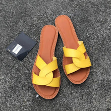 Load image into Gallery viewer, Summer Women Sandals Shoes Fashion Leather Surface Female Slippers Solid High Quality Woman Flat Slides Sandals Casual Strap Cross Slip On Sliders Beach Flat Sandals For Women
