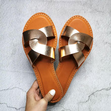 Load image into Gallery viewer, Summer Women Sandals Shoes Fashion Leather Surface Female Slippers Solid High Quality Woman Flat Slides Sandals Casual Strap Cross Slip On Sliders Beach Flat Sandals For Women

