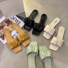 Load image into Gallery viewer, Summer Women Sandals Slippers Pleated Flip Flop Casual Beach Square Open Toe Shoes Outdoor Slippers Open Toe Flat Sandals Slip On Slide Sandals Strap Flat Sandals
