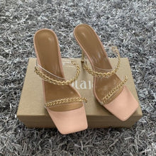 Load image into Gallery viewer, Summer Women Sandals Square Toe Ladies Heel Clear Transparent High Heels Slippers Fashion Chain Woman Open Toe Slip On Dress Luxury Party Backless Slides High Heels Slipper
