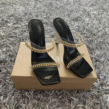 Load image into Gallery viewer, Summer Women Sandals Square Toe Ladies Heel Clear Transparent High Heels Slippers Fashion Chain Woman Open Toe Slip On Dress Luxury Party Backless Slides High Heels Slipper
