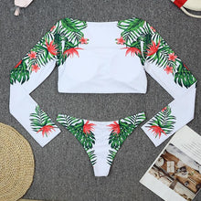 Load image into Gallery viewer, Surfing Swimsuit For Women Bikini Long Sleeve Swimwear Tiger Print Push Up Summer Bath Suit Two Piece Surfing Rash Guard Bikini Long Sleeve Swimsuit Set
