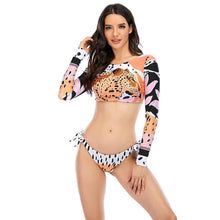 Load image into Gallery viewer, Surfing Swimsuit For Women Bikini Long Sleeve Swimwear Tiger Print Push Up Summer Bath Suit Two Piece Surfing Rash Guard Bikini Long Sleeve Swimsuit Set
