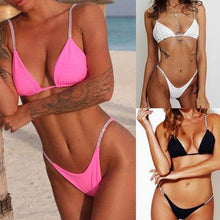Load image into Gallery viewer, Swimwear Women Micro Bikini  Solid  Black G-String Swimsuits Bathers Bathing Suit 2 Piece Set  Bikinis For Women  Bathing Suit Women's Two-Piece Swimwear
