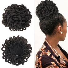 Load image into Gallery viewer, Synthetic Dread Locks Chignon Faux Locks Hair Bun Hairpiece Drawstring Pony Tail Clip in Hair Extensions For Black Women Clip in Hair Extension For Volumized Hair Buns For Girls

