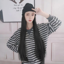 Load image into Gallery viewer, Synthetic Long Straight Knitted Hat Hair Wigs For Women Black Hat Hair Extension Wigs Cap With Hair Naturally Connect Hair Wigs For Black Women Cosplay Wigs For Women
