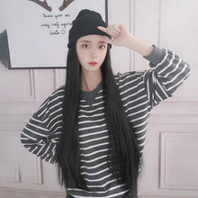 Load image into Gallery viewer, Synthetic Long Straight Knitted Hat Hair Wigs For Women Black Hat Hair Extension Wigs Cap With Hair Naturally Connect Hair Wigs For Black Women Cosplay Wigs For Women
