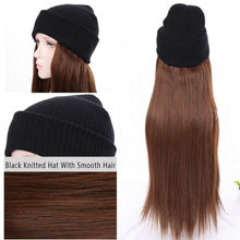 Load image into Gallery viewer, Synthetic Long Straight Knitted Hat Hair Wigs For Women Black Hat Hair Extension Wigs Cap With Hair Naturally Connect Hair Wigs For Black Women Cosplay Wigs For Women
