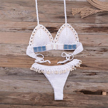 Load image into Gallery viewer, Tassel Knit Crochet Bikini Women Swimwear Female Swimsuit Two-piece Bikini Set Unique Bathing Suit Swim Women's Crochet Lace V Neck High Waist Bikini Set Two Pieces Swimsuit
