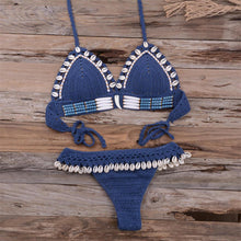 Load image into Gallery viewer, Tassel Knit Crochet Bikini Women Swimwear Female Swimsuit Two-piece Bikini Set Unique Bathing Suit Swim Women's Crochet Lace V Neck High Waist Bikini Set Two Pieces Swimsuit
