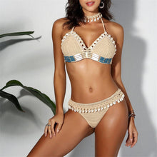 Load image into Gallery viewer, Tassel Knit Crochet Bikini Women Swimwear Female Swimsuit Two-piece Bikini Set Unique Bathing Suit Swim Women's Crochet Lace V Neck High Waist Bikini Set Two Pieces Swimsuit
