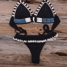 Load image into Gallery viewer, Tassel Knit Crochet Bikini Women Swimwear Female Swimsuit Two-piece Bikini Set Unique Bathing Suit Swim Women's Crochet Lace V Neck High Waist Bikini Set Two Pieces Swimsuit
