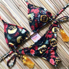 Load image into Gallery viewer, Tassel Leaves Print Woman Swimsuit Women's Two Piece Swimsuit Floral Print Bikini Sets New Comfortable Beach Bikini Bathing Suit Halter Triangle Lace Up Swimwear For Women
