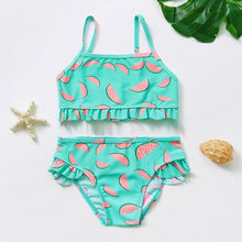 Load image into Gallery viewer, Teenager Girls Swimwear Two pieces Girls Swimsuit High quality Kids Bikini Sets Children Beach Wear Girls Two Piece Bikini Swimsuits Striped Ruffle Swimwear Bathing Suit Set

