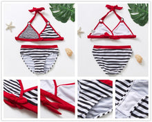 Load image into Gallery viewer, Teenager Girls Swimwear Two pieces Girls Swimsuit High quality Kids Bikini Sets Children Beach Wear Girls Two Piece Bikini Swimsuits Striped Ruffle Swimwear Bathing Suit Set
