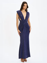 Load image into Gallery viewer, Terri Navy Sparkle Plunging Backless Maxi Dress
