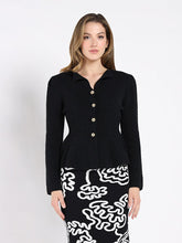 Load image into Gallery viewer, Textured Button Down Collared Peplum Cardigan
