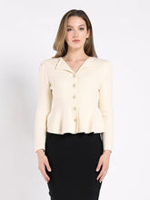 Load image into Gallery viewer, Textured Button Down Collared Peplum Cardigan
