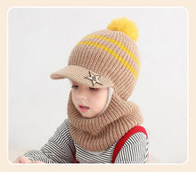 Load image into Gallery viewer, Thick Knitted Acrylic Winter Beanie Hats For Kids Child Outdoor Warm Balaclava Cap Girls Boys Bib Mask Face Cover Hairball Hat  Beanie Cap Mask Scarf Hat Set Outdoor Sport Warm Beanies Hat For Men Knitted Hats Bandana Hiking Camping Kid Neck Warmer Cap
