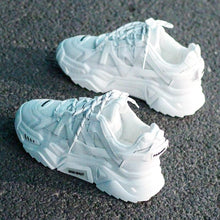 Load image into Gallery viewer, Thick Womens White Sneakers Fashion Shoes Blue Orange Mesh Casual Woman Trainers Lace-Up Platform Sneakers Low Top Trainers Lace Up Platform Sneakers Casual Leather Walking Flatform Sneakers
