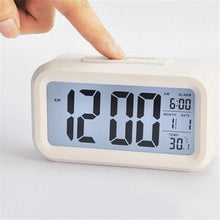 Load image into Gallery viewer, Time and Temperature Digital Table Snooze Alarm Clock  LCD Display Bedside Alarm Clock with Snooze Backlight Night Light Date and Temperature Sleep Timer for for Heavy Sleepers Children Wake Up Kids Alarm Clock Night Light for Children Desk Clock
