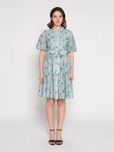 Load image into Gallery viewer, Tiny Floral Print Band Collar Belt Dress
