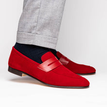 Load image into Gallery viewer, 16-672-RED Tippa Suede &amp; Calfskin Penny Loafers Red
