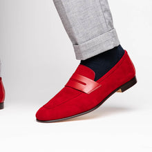 Load image into Gallery viewer, 16-672-RED Tippa Suede &amp; Calfskin Penny Loafers Red
