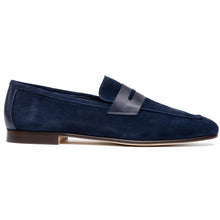 Load image into Gallery viewer, 16-672-NVY Tippa Suede &amp; Calfskin Penny Loafers Navy
