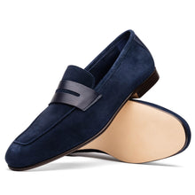 Load image into Gallery viewer, 16-672-NVY Tippa Suede &amp; Calfskin Penny Loafers Navy
