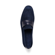 Load image into Gallery viewer, 16-672-NVY Tippa Suede &amp; Calfskin Penny Loafers Navy
