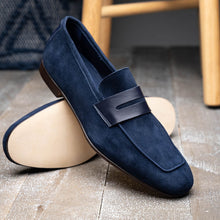 Load image into Gallery viewer, 16-672-NVY Tippa Suede &amp; Calfskin Penny Loafers Navy
