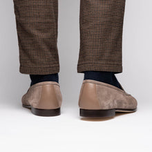 Load image into Gallery viewer, 16-672-TPE Tippa Suede &amp; Calfskin Penny Loafers Taupe
