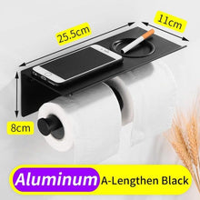 Load image into Gallery viewer, Toilet Paper Holder Phone Bathroom Roll Holder Aluminum Paper Holder with Shelf Black Double Paper Towel Holder Wall Mount Tissue Roll Hanger With Storage Shelf Space Aluminum Self Adhesive With Glue Wall Mount With Screws
