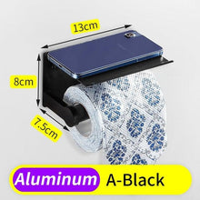 Load image into Gallery viewer, Toilet Paper Holder Phone Bathroom Roll Holder Aluminum Paper Holder with Shelf Black Double Paper Towel Holder Wall Mount Tissue Roll Hanger With Storage Shelf Space Aluminum Self Adhesive With Glue Wall Mount With Screws
