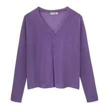 Load image into Gallery viewer, Cardigan For Women Long Sleeve Cardigan Summer Cropped Cardigan Knitted V neck Thin Ice Silk Sweaters Sunscreen Shirt Tops
