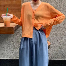 Load image into Gallery viewer, Cardigan For Women Long Sleeve Cardigan Summer Cropped Cardigan Knitted V neck Thin Ice Silk Sweaters Sunscreen Shirt Tops
