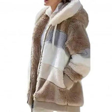 Load image into Gallery viewer, Plus Size Jacket Women Autumn Winter Long Sleeve Color Block Zipper Fluff Hooded Warm Coat Jacket
