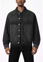 Load image into Gallery viewer, NOIR PATCHWORK WAXED DENIM JACKET

