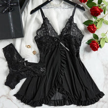 Load image into Gallery viewer, Seductive Lace Nightdress &amp; Panty Set - Transparent Red Sleepwear for Confident Women
