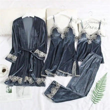 Load image into Gallery viewer, Trendy New Four Pieces Warm Winter Pajamas Sets Women Stylish Lace Robe Pajama Sleepwear Suit Sleeveless Nightwear Women's Sleepwear Set 4-Piece Women's Pajamas Elegant Comfortable Loungewear Satin Sleepwear with Robe Nightgown Pants
