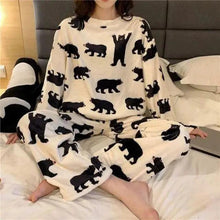 Load image into Gallery viewer, Trendy Pajama Women Thick Flannel Warm Female Winter Pajama Set Long Sleeve Full Trousers Two Piece Pajamas  Cartoon Pajamas Women Pajamas Set Sleepwear Autumn Plus Size Top Long Pant Sleepwear Girls Pajamas
