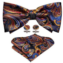 Load image into Gallery viewer, Trendy Patterned Silk Jacquard Plaid Bowtie With  Pocket Square And Cufflinks Set For Men Unique  Butterfly Party Wedding Casual Business Bowtie For Men
