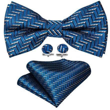 Load image into Gallery viewer, Trendy Patterned Silk Jacquard Plaid Bowtie With  Pocket Square And Cufflinks Set For Men Unique  Butterfly Party Wedding Casual Business Bowtie For Men
