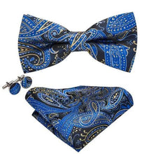 Load image into Gallery viewer, Trendy Patterned Silk Jacquard Plaid Bowtie With  Pocket Square And Cufflinks Set For Men Unique  Butterfly Party Wedding Casual Business Bowtie For Men
