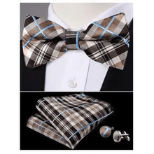 Load image into Gallery viewer, Trendy Patterned Silk Jacquard Plaid Bowtie With  Pocket Square And Cufflinks Set For Men Unique  Butterfly Party Wedding Casual Business Bowtie For Men
