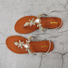 Load image into Gallery viewer, Trendy Summer Women's Shoes Beautiful Crystal Shiny Flat Sandals With Back Strap Footwear Rhinestones Flat Sandals Strappy Comfort Open Toe Flat Women Sandals
